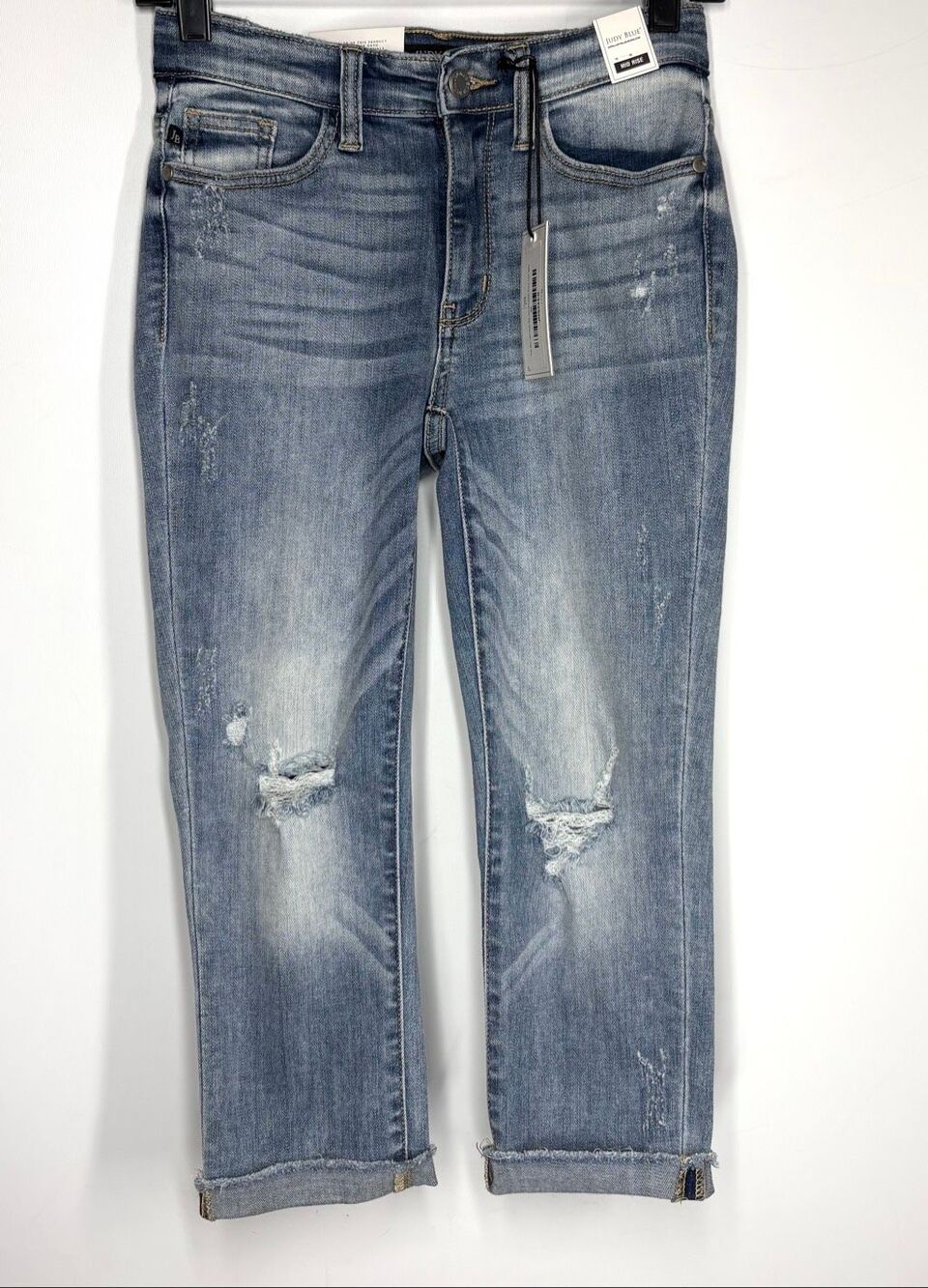 Judy Blue Distressed Mid Rise Skinny Fit Capri Jeans Women 0/24 NWT